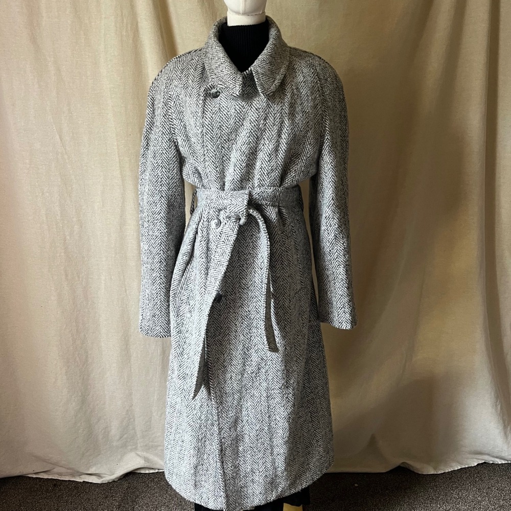 Vintage Fidelity Outerwear Herringbone Wool Belted Coat Size L XL Made in USA